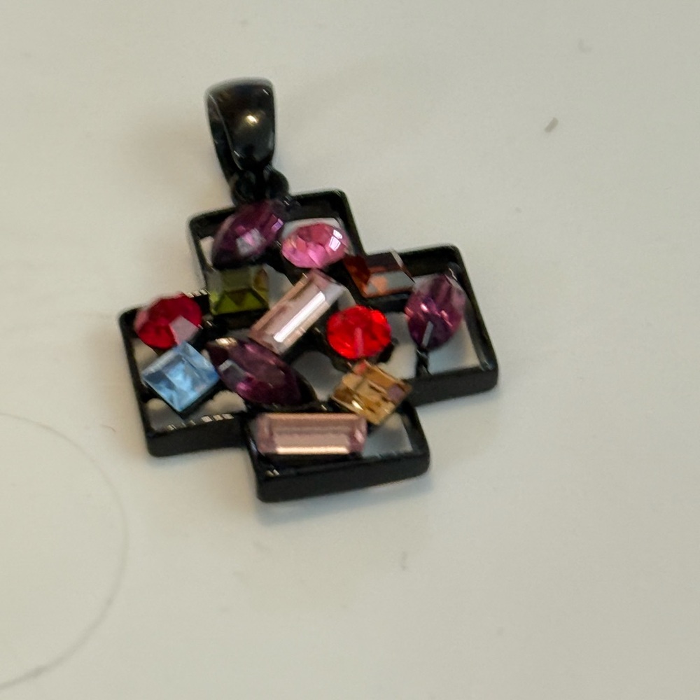 Multicolor Gemstone Cross Necklace - Picture 2 of 5